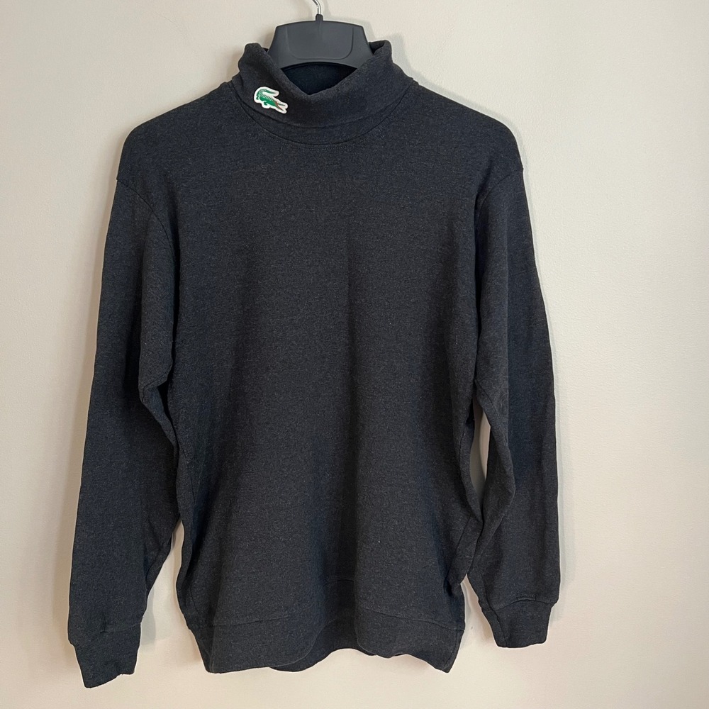 Lacoste Men XL Dark Gray Cotton Long Sleeve Thick Turtleneck Crocodile Logo